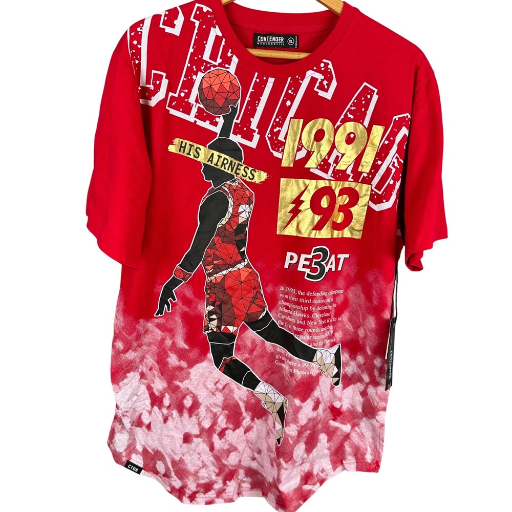 Contender Mens Chicago 1991-93 Three-Peat Graphic T-Shirt Red XL New
